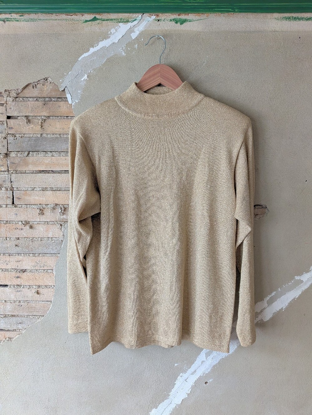 Vintage Gold Metallic Mock Neck Sweater